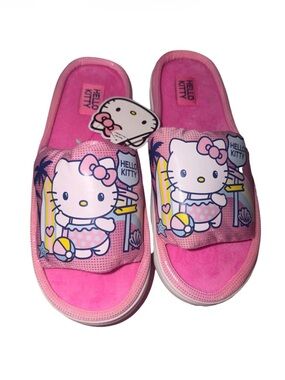 *new* Hello Kitty Pink Slide Slippers with Beach Graphic